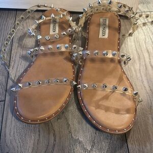 Steve Madden Clear and Tan Studded Sandals